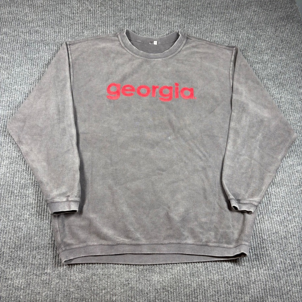 Georgia Sweatshirt Women's XL‎ Pullover Gray Corded Ribbed Crewneck Long Sleeve
